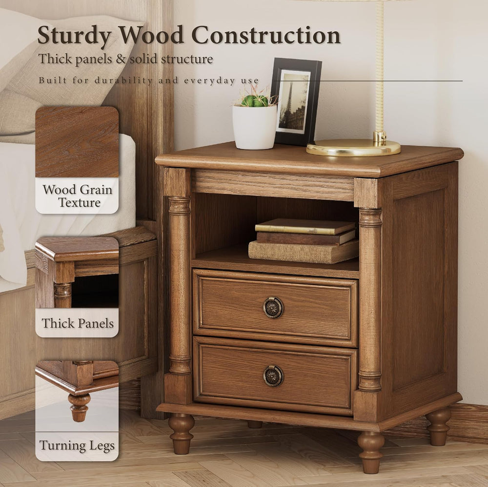 COZAYH Wood Nightstand with Sliding Top & Hidden Storage, 2 Drawer Bedsid...
