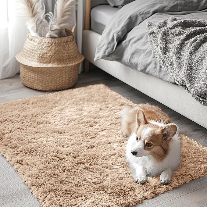 OLANLY 3x3 Machine Washable Small Bedside Rug, Soft Fluffy Shaggy Entryway by OLANLY