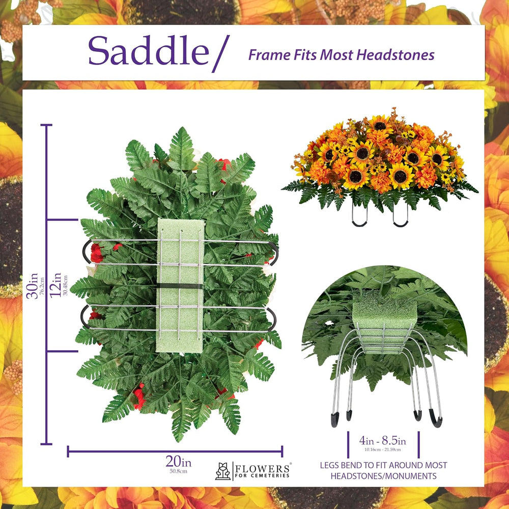Sympathy Silks 30-Inch Fall Headstone Saddle, Sunflowers & Amber Mums