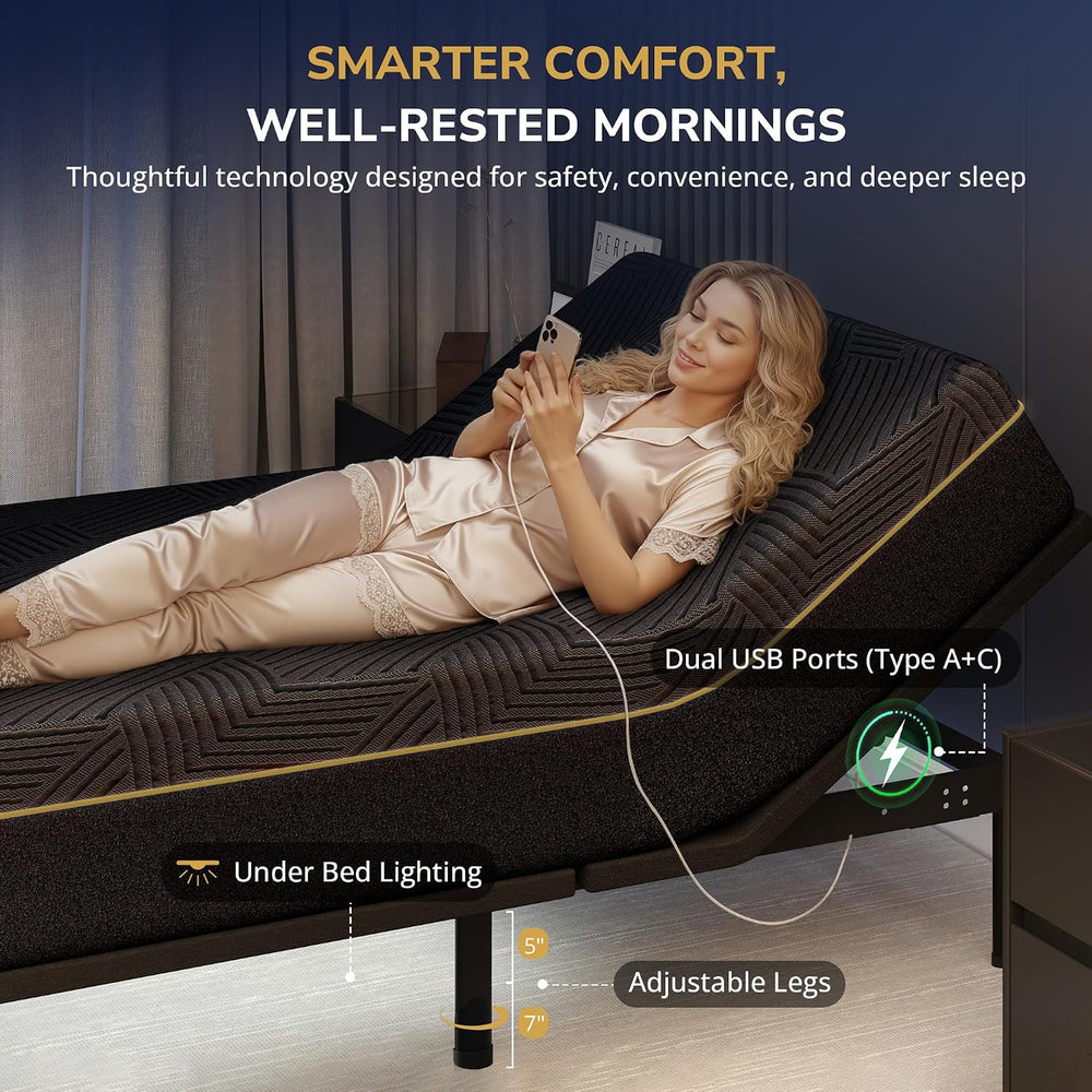 EGOHOME Massage Twin XL Adjustable Bed Frame and 14" Memory Foam Mattress