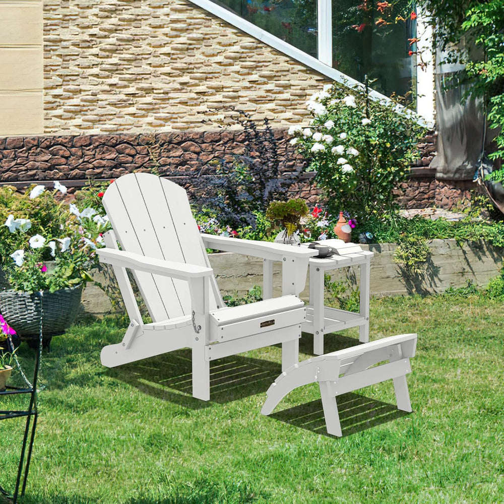SERWALL Folding Adirondack Ottoman Set of 2, No-Assembly Outdoor Footstool, H...