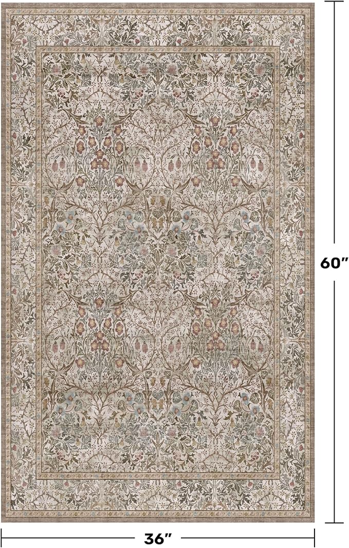 Vintage Moss Green Entryway Rug, 3x5 Washable Area Rugs - Image 2