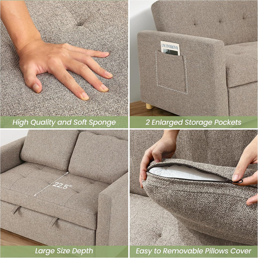 SEJOV Loveseat Sleeper, 3-in-1 Convertible Sofa Bed Pull Out, Brown Gray