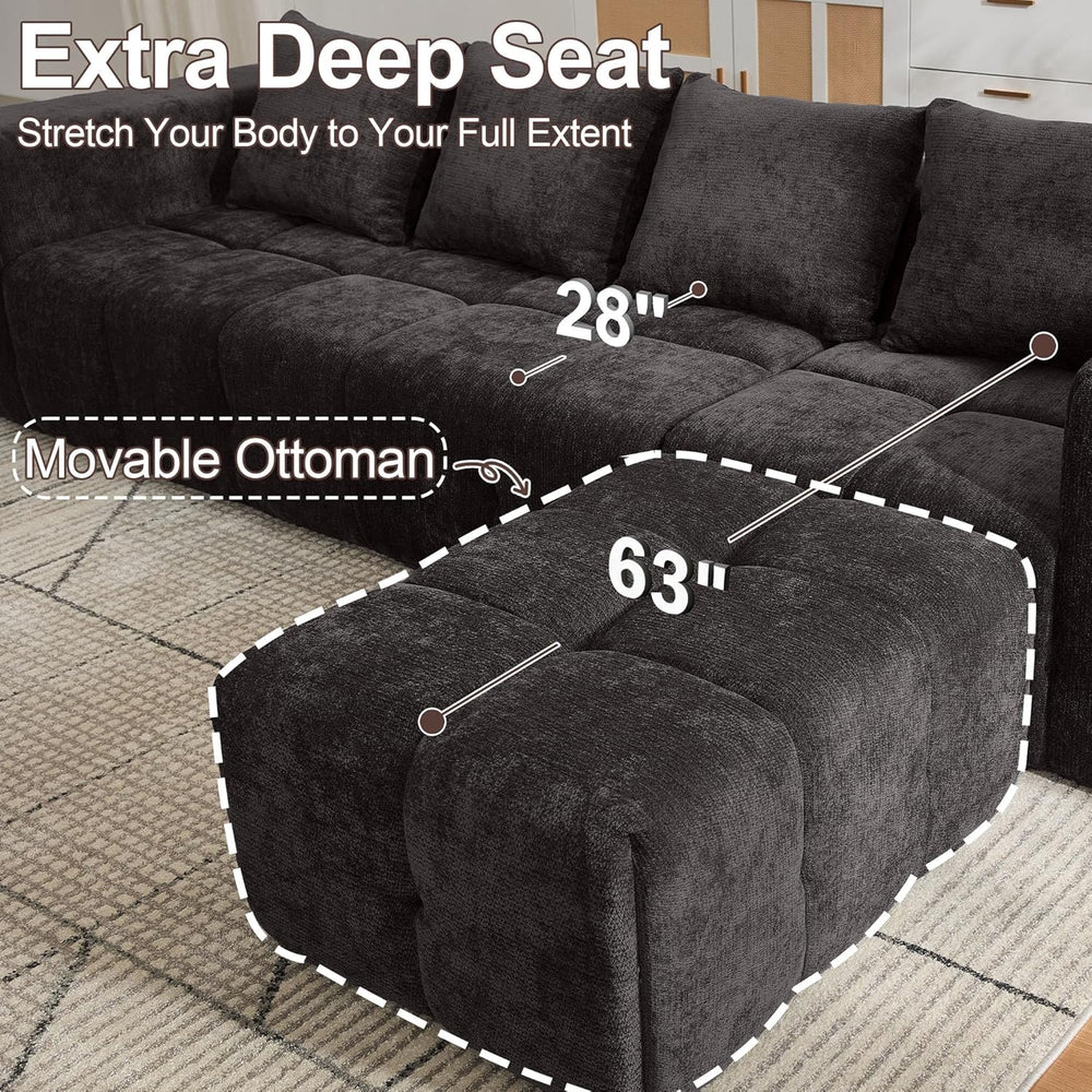 119" Boneless Couch, Cloud Sectional Couch with Deep Seat, High-Density ...
