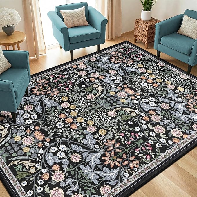 Area Rug Living Room Rugs: Floral 5x7 Washable Rug Vintage Soft Boho Non-Slip - Image 2