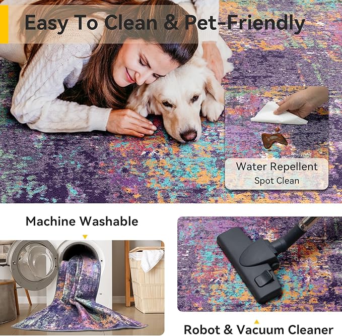 Washable Area Rugs Square 8ft Non-Slip Modern Abstract Soft - Image 3