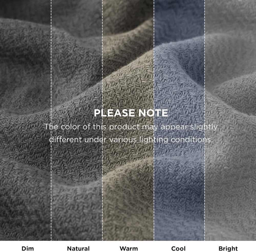 Bedsure 100% Cotton Blanket, Herringbone Weave, Queen Size, Dark Grey