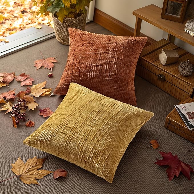 decorUhome Rust Chenille Throw Pillow Covers 20x20 Set of 2 Textured Soft Cozy - Image 8