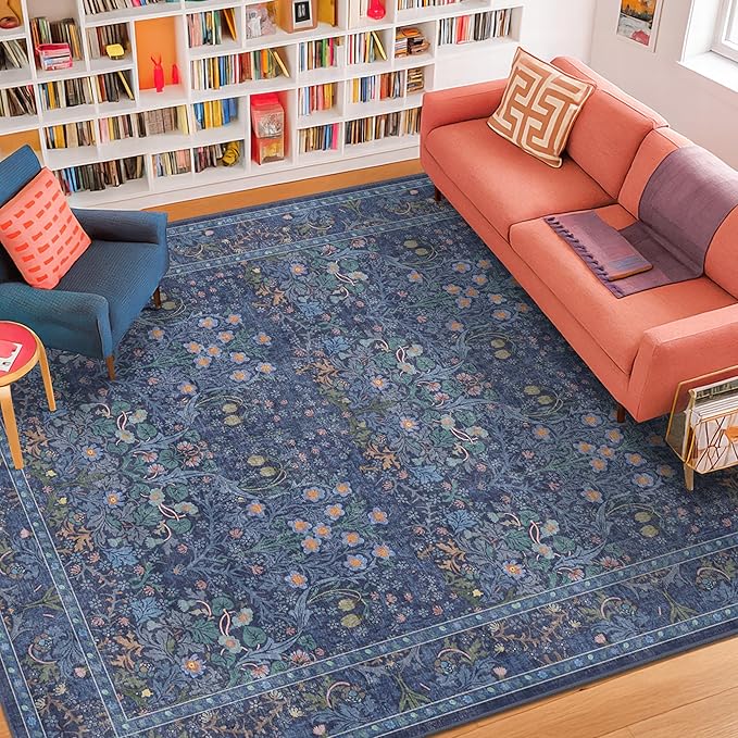 Vintage Dark Blue Living Room Rug 5x8 Area Rug - Image 6