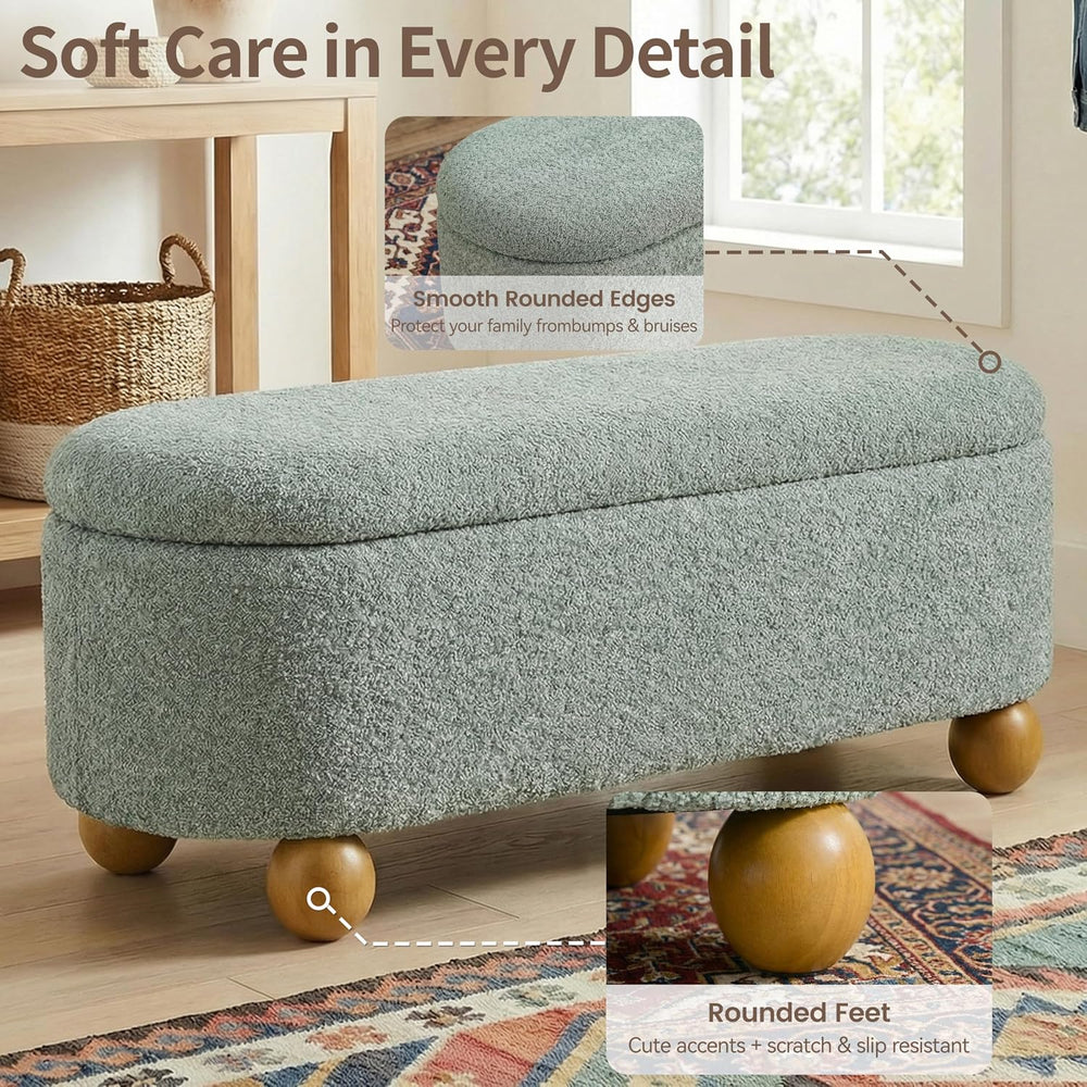VKNOW 44.8" Storage Ottoman Bench End of Bed Bench with Hinge, Light Green