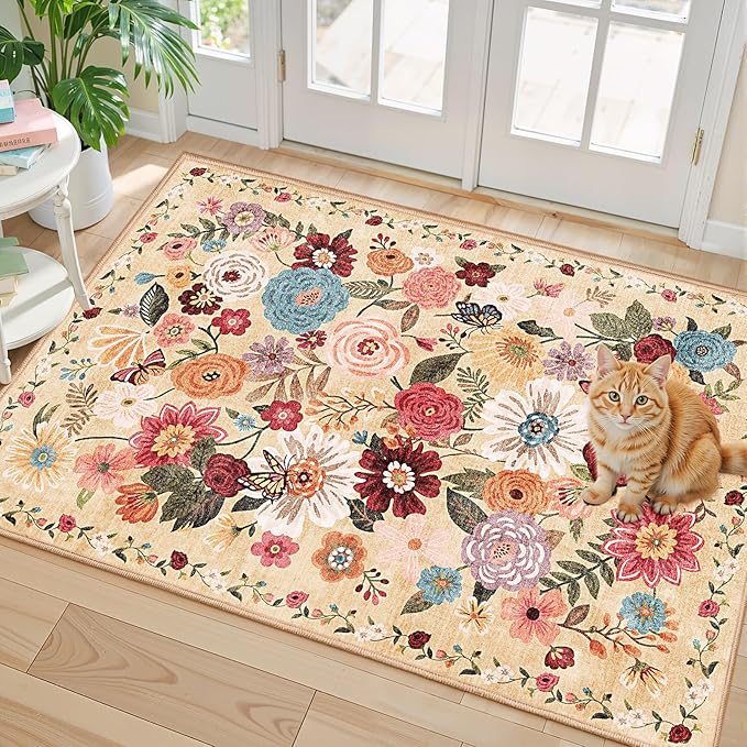 Floral Rug for Entryway, 2x3 Washable Kitchen Mat Ultra-Thin Soft, Non-Slip - Image 6
