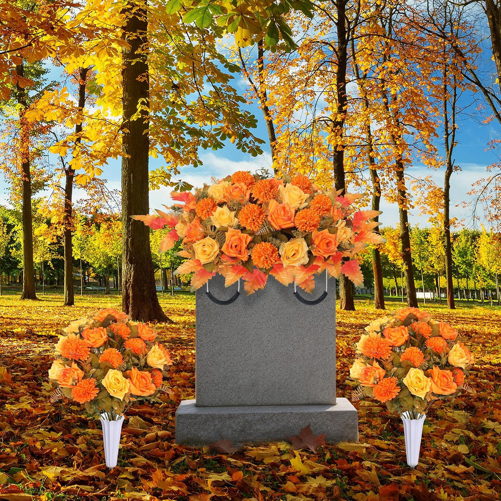 Lodou 3 Piece Cemetery Flowers Set – Large Headstone Floral Saddle Artificial...
