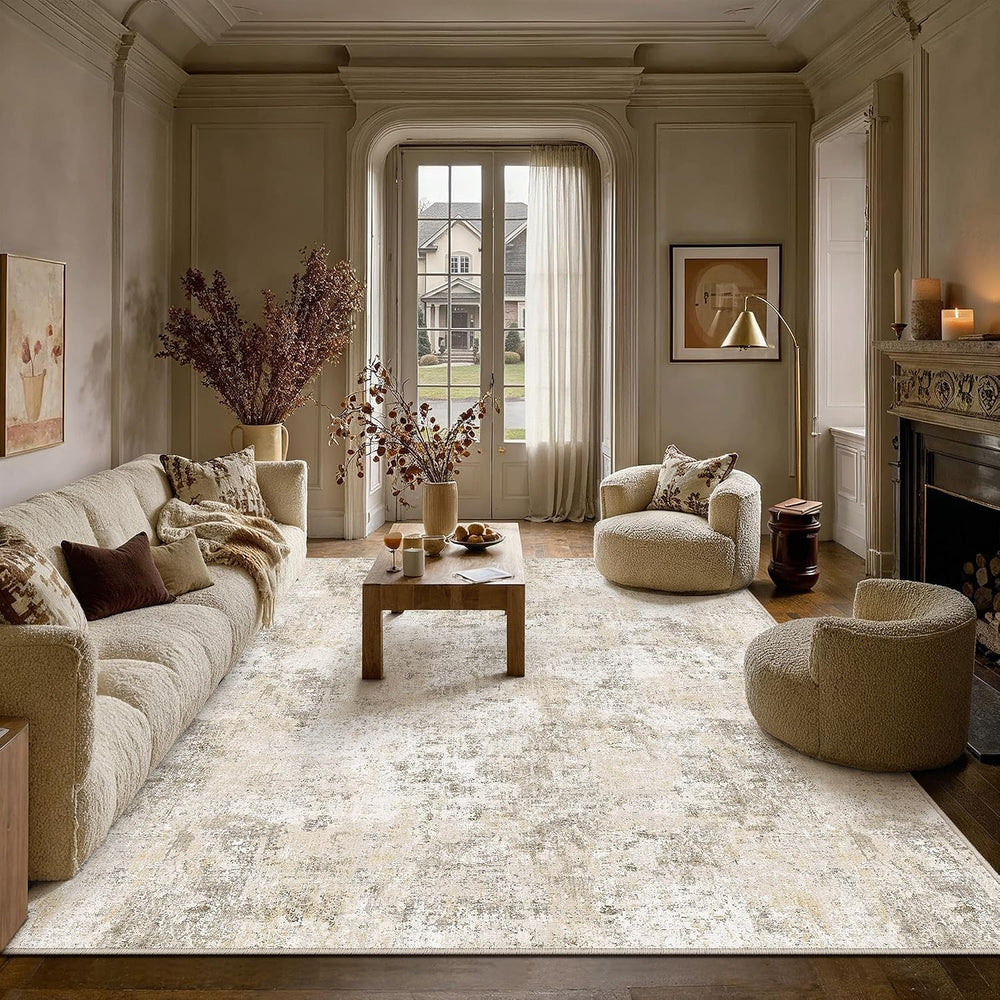 PureCozy 9x12 Area Rug Beige Abstract Modern
