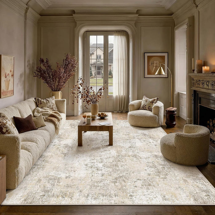 PureCozy 9x12 Area Rug Beige Abstract Modern