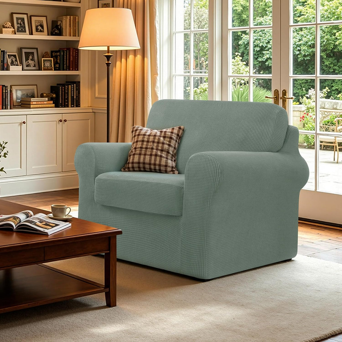 chun yi 3 piece stretch armchair sofa cover shown in use
