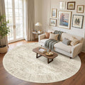 8x8 Beige Round Rug 8ft Living Room Circle Rug Vintage Round Area Rug Non Slip by Soalmost