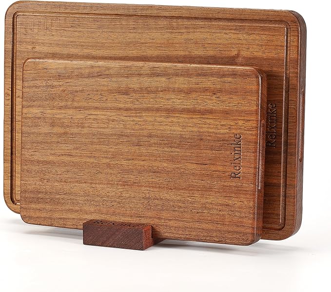Solid Teak Wood Cutting Board Set One Piece Non Glued Large Thick Crack by RelxinkeSolidWood