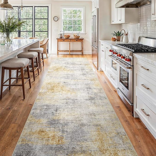 4x12 Washable Kitchen Runner Rug: Modern Abstract Wide Runners - Image 2