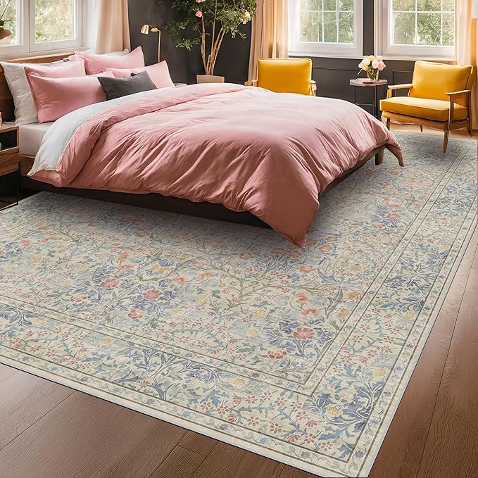 Washable Light Blue Bedroom Rug, 9x12 Area Rug by HazoHaus