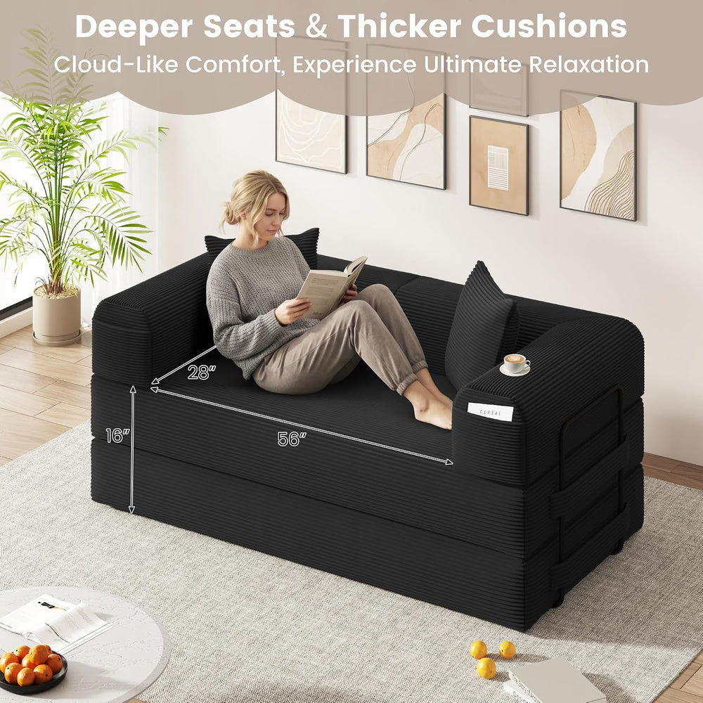 80" Convertible Sofa Bed, 5 in 1 Modular Boneless Couch Sleeper Sofa Bed...