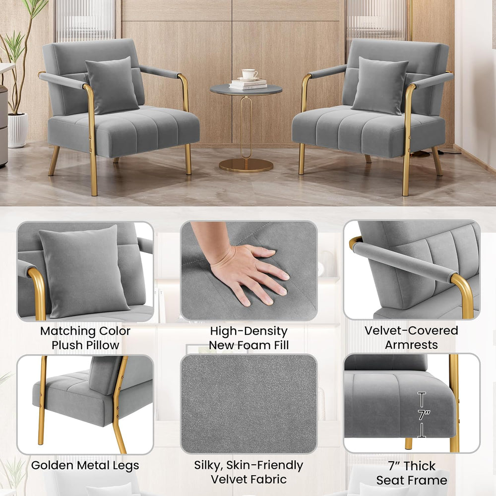 Yaheetech 30" Velvet Sofa Chair Accent Sofa with Gold Metal Leg, Light Gray