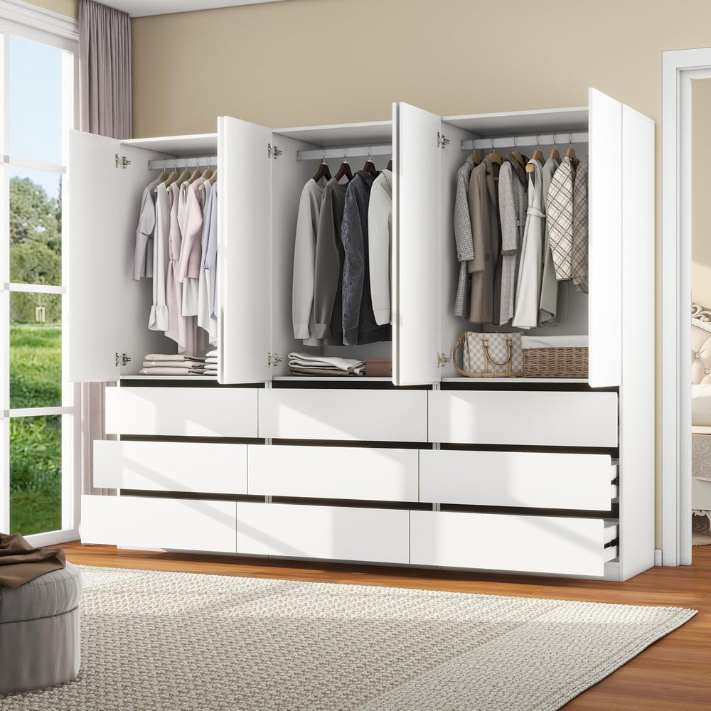 White Armoire Wardrobe Closet with 9 Drawers: 75" H x 95" W