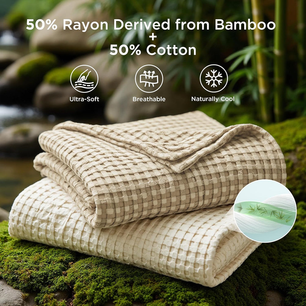 Bedsure Cooling Waffle Blanket for Hot Sleeper, Warm Taupe, King 104" X ...