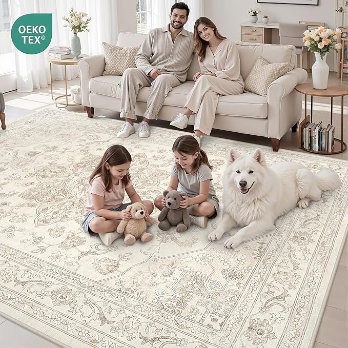 5x7 Area Rugs for Living Room: Vintage Boho Neutral Washable Rug Indoor Soft - Image 8