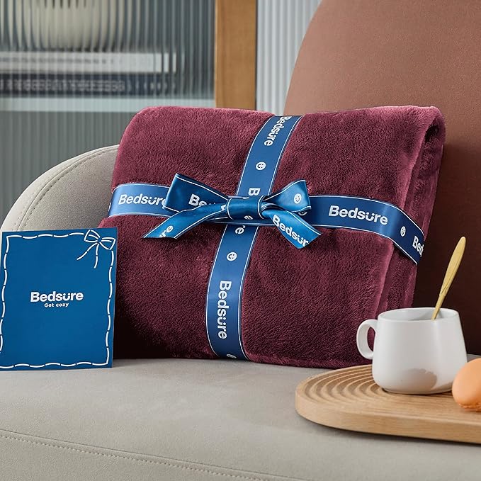 Bedsure GentleSoft Fleece Blankets Queen Size Red Burgundy - Image 6