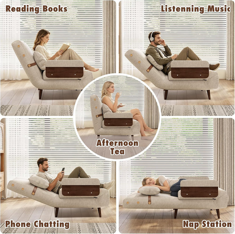 JASIWAY 3-in-1 Convertible Sleeper Chair, 28" Sofa Bed with Walnut Armrest