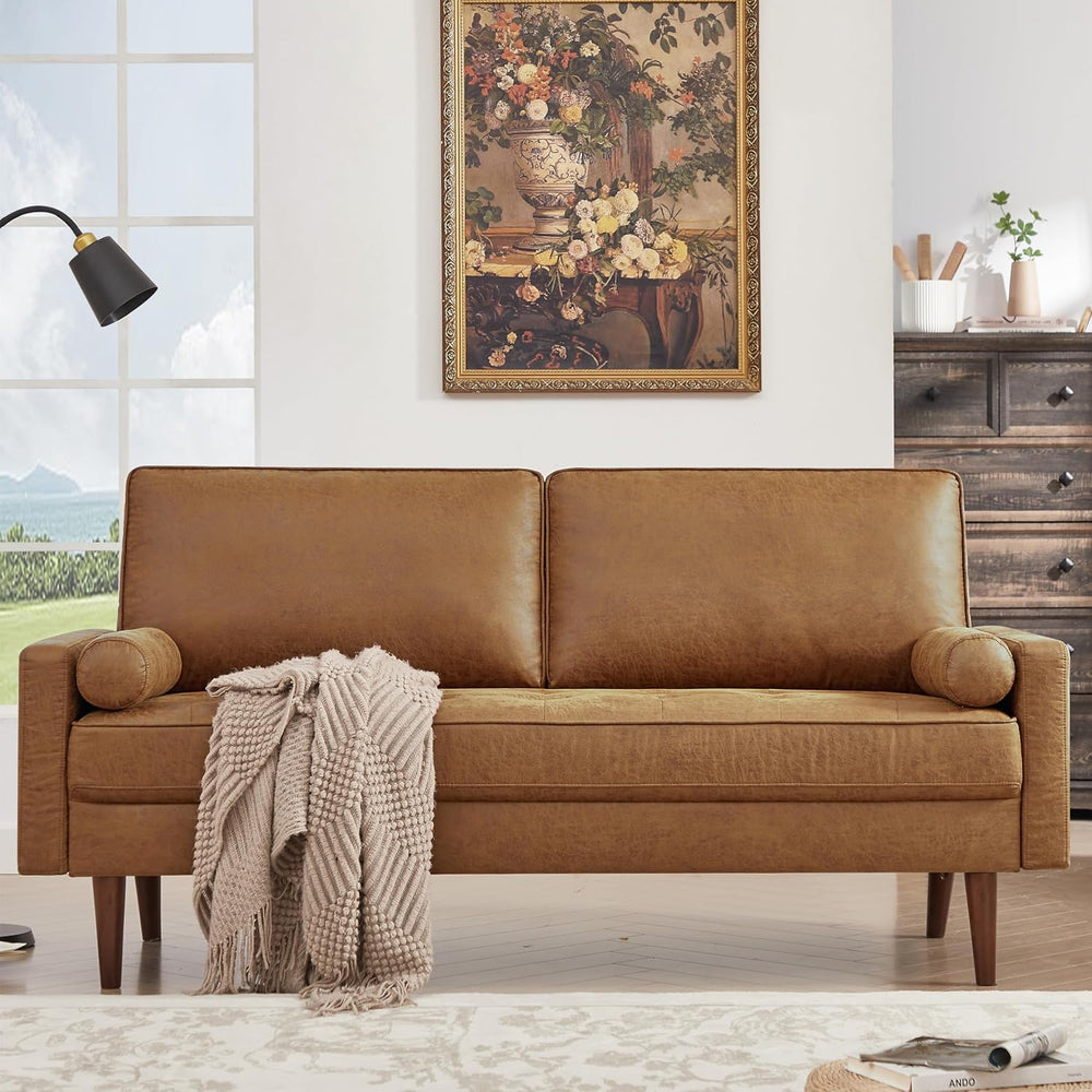 HIFIT 68" Faux Leather Couch Mid Century Modern Sofa Couch w/Tufted Deep...