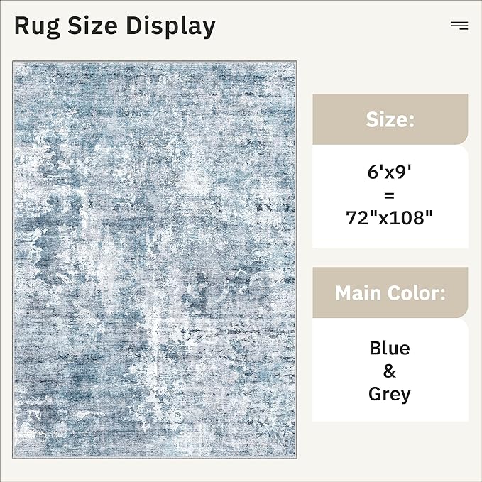 Area Rug 6x9 Abstract Rugs for Living Room 6 x 9 Washable Rugs Blue Non Slip - Image 5