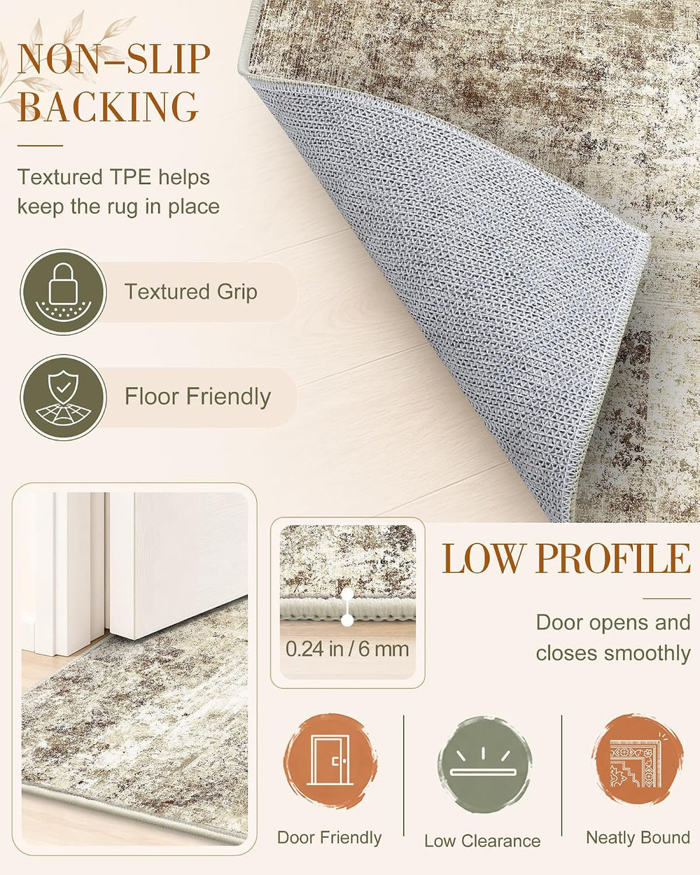 OLANLY 8x10 Washable Area Rug, Soft Non Slip Carpet for Bedroom Living Room
