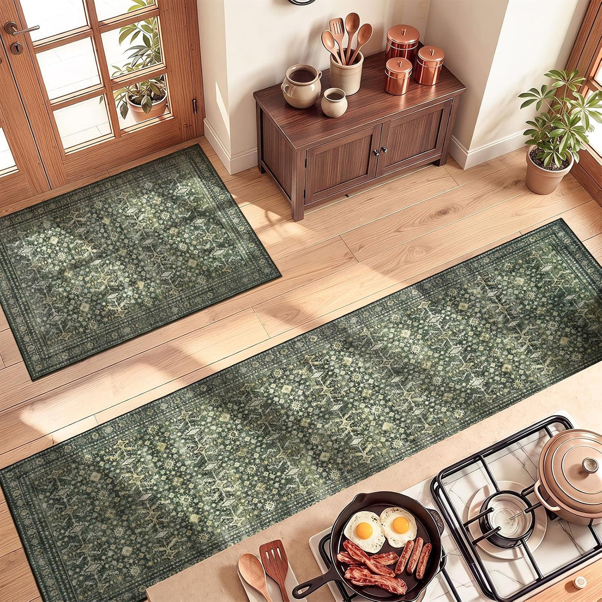2 pieces kitchen rug set,washable non-slip floor mats, main product view