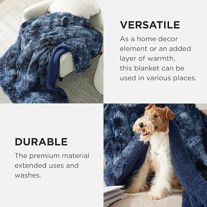 Bedsure GentleSoft Fuzzy Sherpa Faux Fur Twin Blanket Tie Dye Navy Cozy Gifts - Image 4