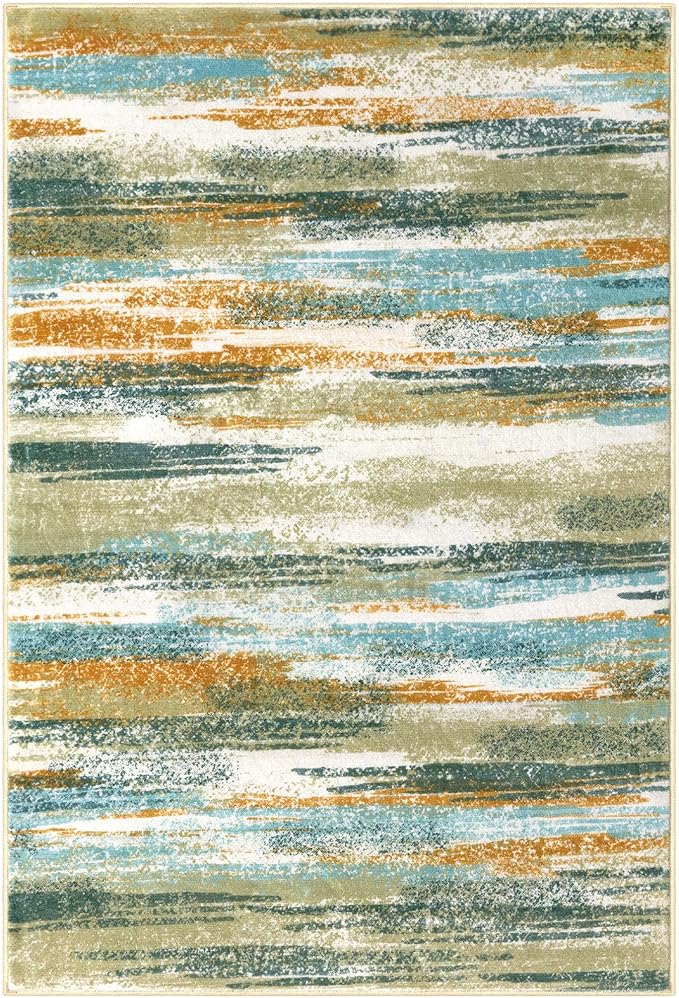 Lansny Modern Abstract 4x6 Living Room Washable Rug Non-Slip Soft Bedroom Area - Image 9