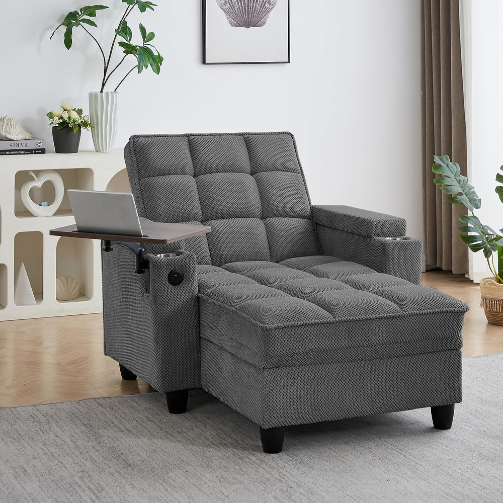 Eafurn Convertible Chaise Lounge Sleeper Chair with Storage and 6-Position Re...