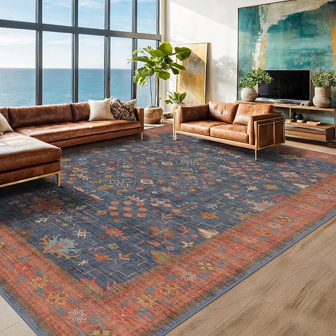 Boho Navy Blue 10x12 Area Rug for Living Room, Extra Large Dining Room Rugs for - Image 6
