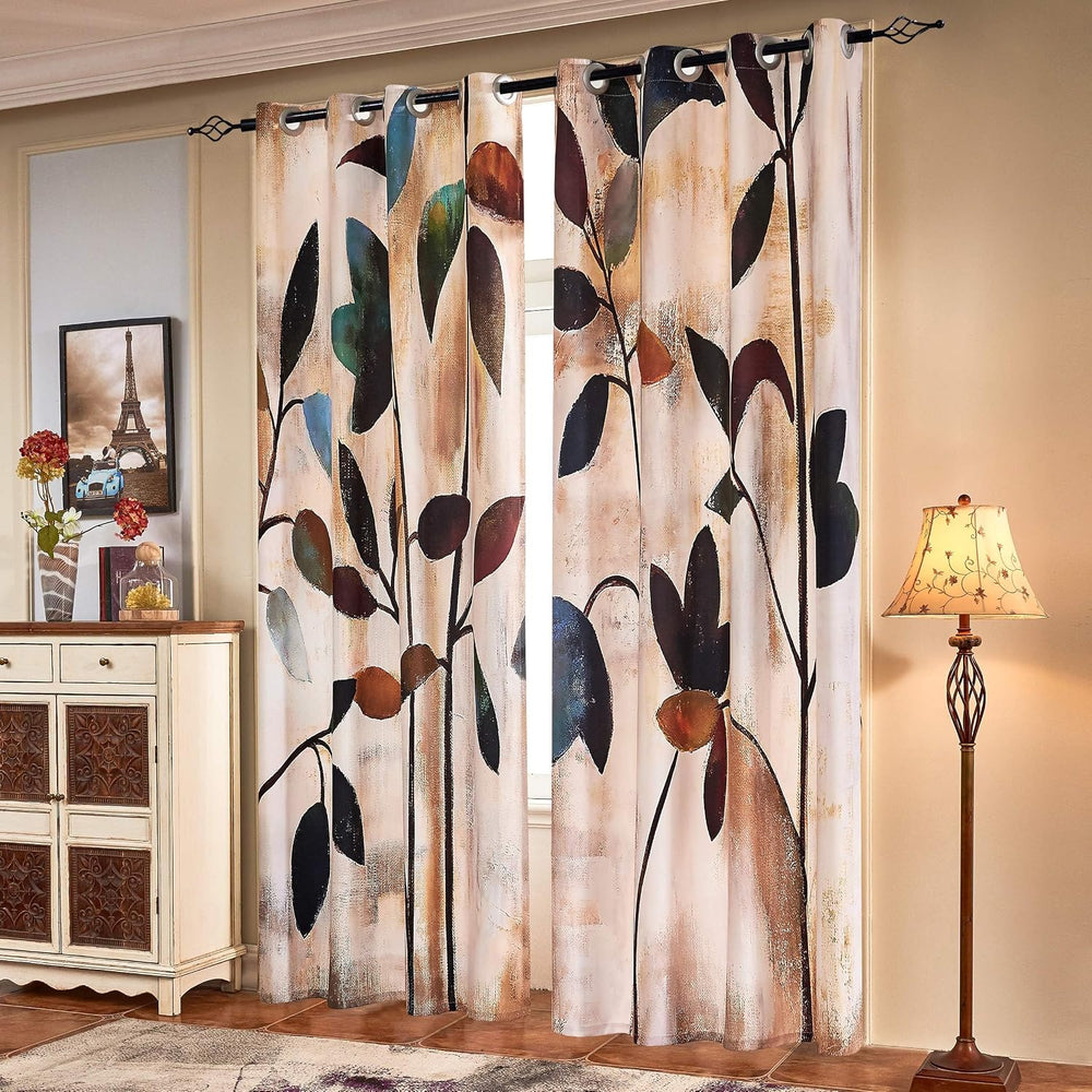 SUBRTEX Brown Leaf Floral 84 Inch Curtains for Living Room, 2 Panels