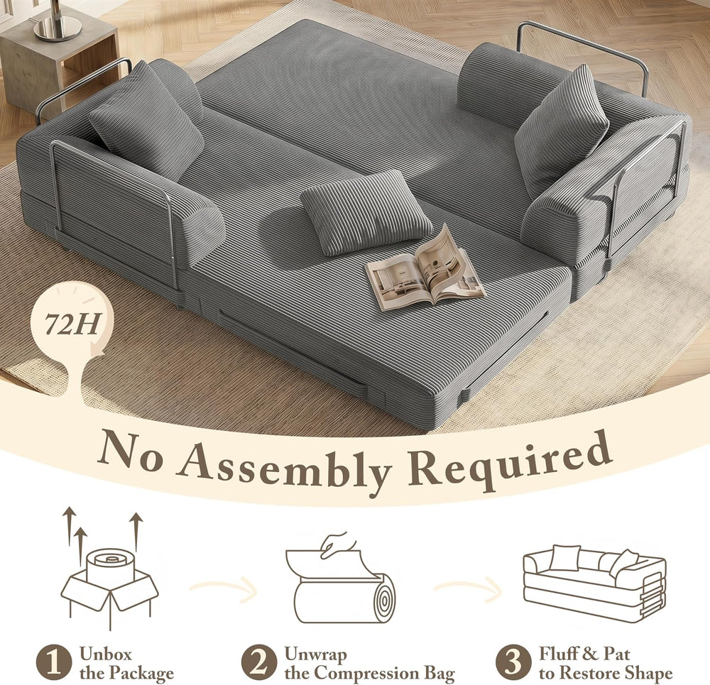 89" Convertible Futon Sofa Bed, Boneless Couch for Living Room, 3 Seater