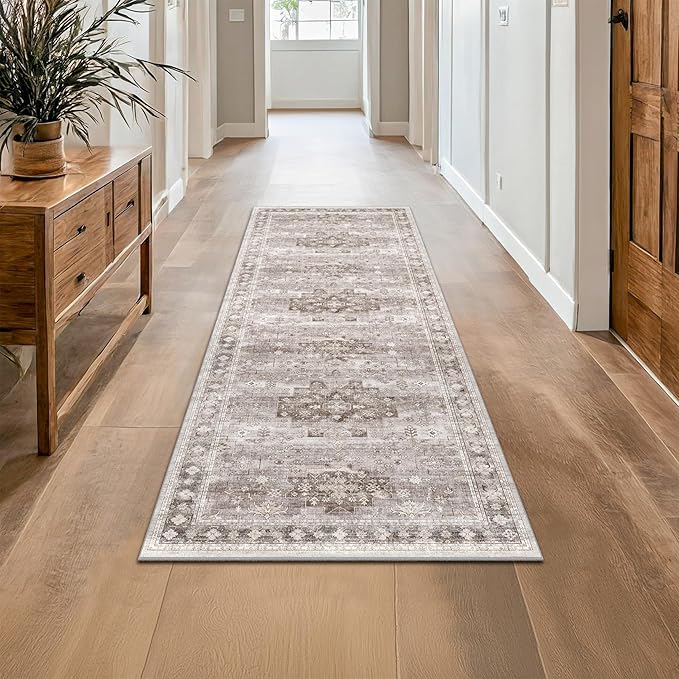 Hazo Haus Boho 2x7 Long Runner, Neutral Farmhouse Hallway Rug, Small Throw by HazoHaus