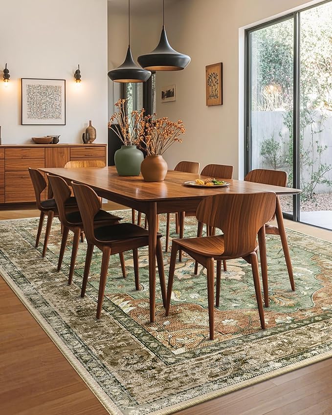 Area Rugs 8'x10' Washable Non-Slip, Floral Vintage Distress Print Pattern - Image 4