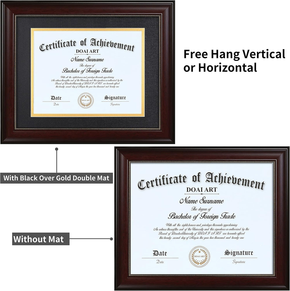 DOAI ART 8.5 x 11 Diploma Frame Set of 2 Classic Mahogany with Black and Gold...