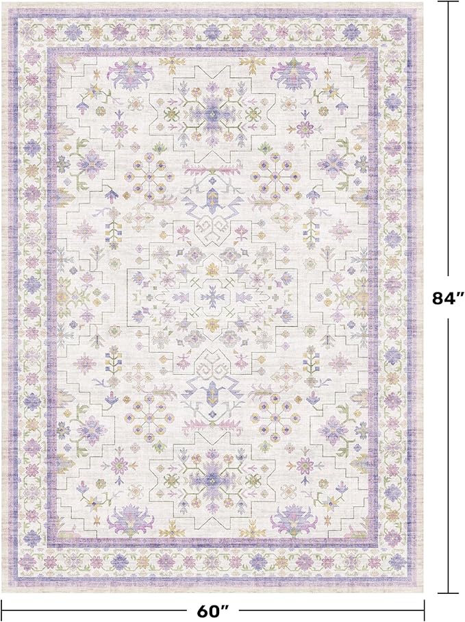 5x7 Light Purple Area Rug for Girls Bedroom, Living Room, Non Slip Washable - Image 2