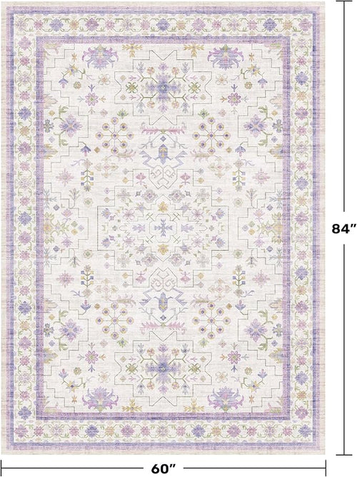 5x7 Light Purple Area Rug for Girls Bedroom, Living Room, Non Slip Washable - Image 2