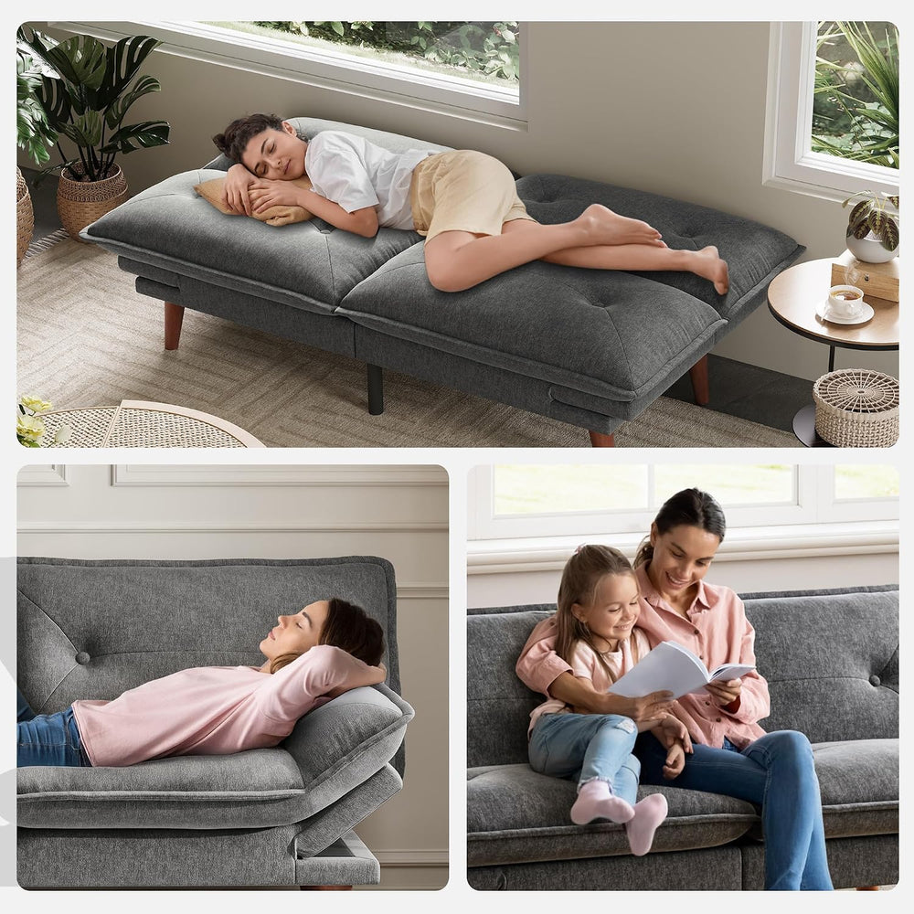 Futon Sofa Bed, 70 Inch Chenille Convertible Sleeper Loveseat, Ash Grey