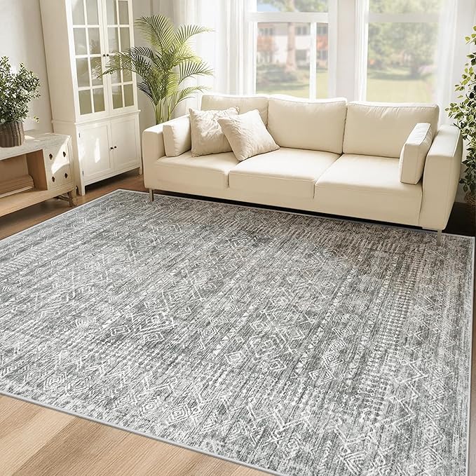 6x9 Area Rugs for Living Room: Washable Moroccan Geometric Boho Rug Farmhouse by VECARF