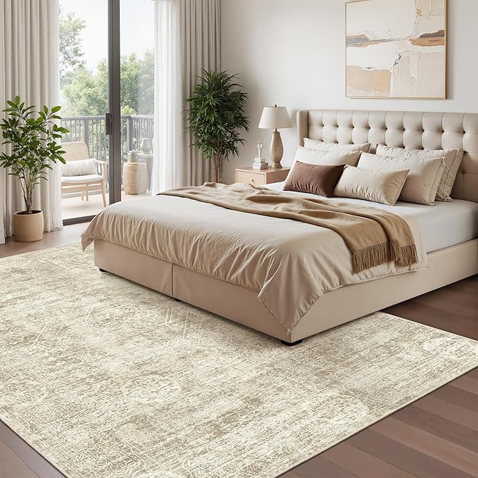 Madane 6x9 Area Rugs for Living Room, Machine Washable Vintage Beige Rug - Image 4