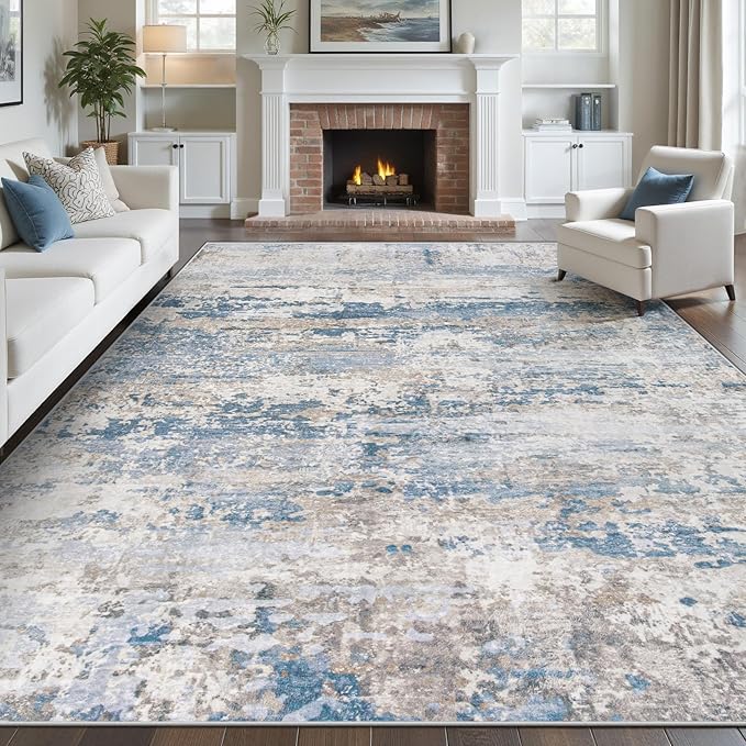 Area Rugs 8x10 for Living Room: Washable Rug Modern Abstract Neutral Soft by pmtsns