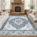 Area Rugs Square 8ft Washable Non-Slip, Floral Vintage Distress Print Pattern by RELEANY